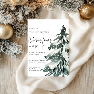Elegant Watercolor Julgran Party Inbjudningar