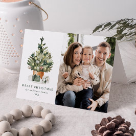 Elegant Watercolor Julgran Photo Helgkort