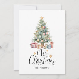 Elegant Watercolor Julgran & Presenter Julkort