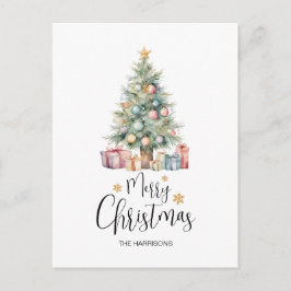 Elegant Watercolor Julgran & Presenter Vykort