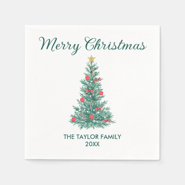 Elegant Watercolor Julgran typography Pappersservett (Framsidan)