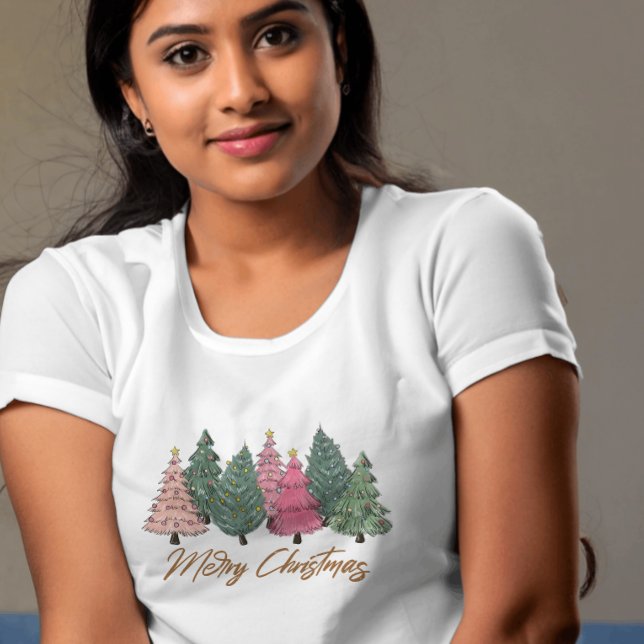 Elegant Watercolor Julgranar God jul T Shirt (Skapare uppladdad)