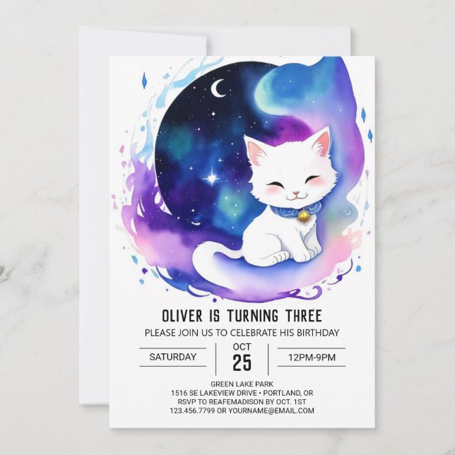 Elegant Watercolor Kitten Birthday Inbjudningar (Framsida)