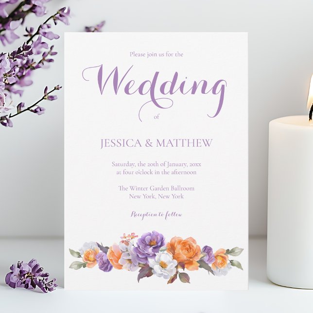 Elegant Watercolor Lavender Blommigt Script Bröllo Inbjudningar (Elegant Watercolor Lavender Floral Script Wedding Invitation)