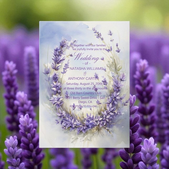 Elegant Watercolor Lavender Bröllop Rustic Inbjudningar (Skapare uppladdad)