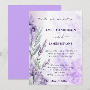 Elegant Watercolor Lavender Fall Blommigt Bröllop Inbjudningar