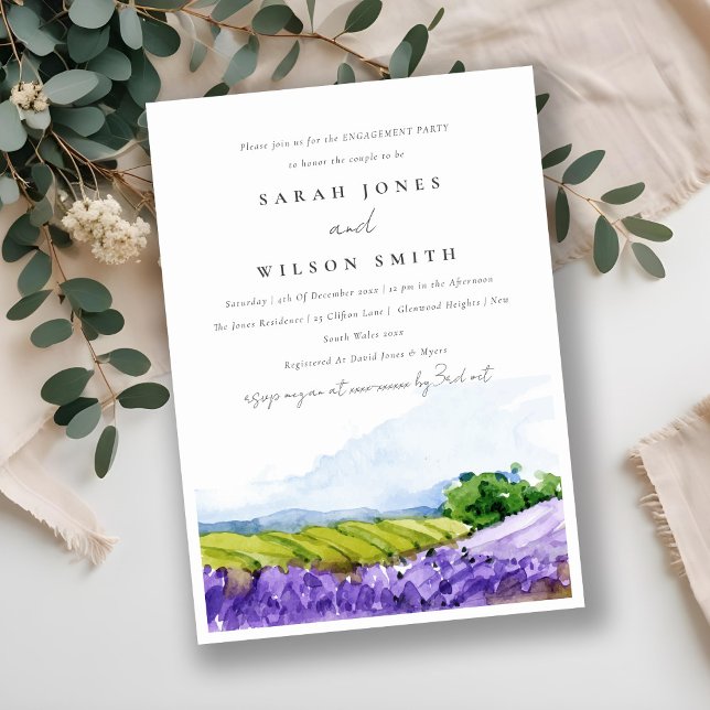 Elegant Watercolor Lavender Fält Förlovning Inbjudningar (Skapare uppladdad)