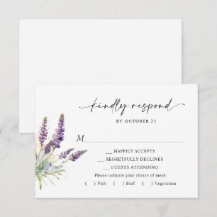 Elegant Watercolor Lavender Flowers Bröllop OSA Kort