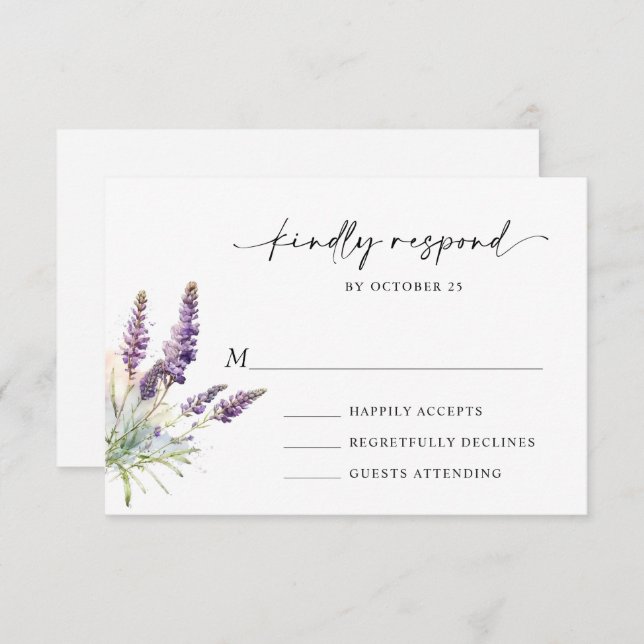 Elegant Watercolor Lavender Flowers Bröllop OSA Kort (Fram/baksida)