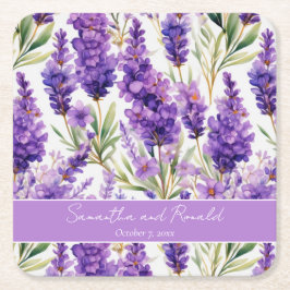 Elegant Watercolor Lavender Flowers Bröllop Underlägg Papper Kvadrat