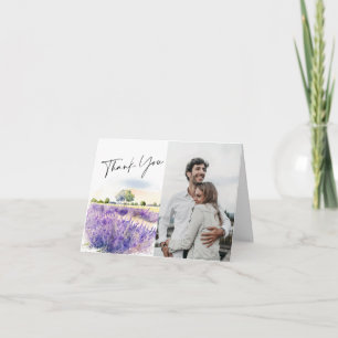 Elegant Watercolor Lavender Flowers Fält Photo Tack Kort