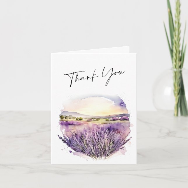 Elegant Watercolor Lavender Flowers Fält Tack Kort (Framsida)
