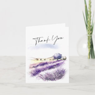 Elegant Watercolor Lavender Flowers Fält Tack Kort