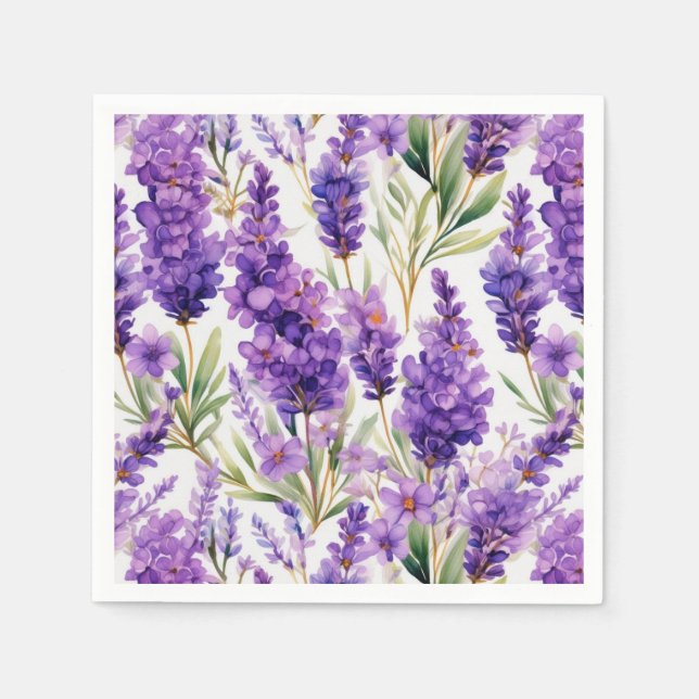 Elegant Watercolor Lavender Flowers Pappersservett (Framsidan)