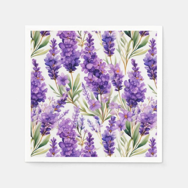 Elegant Watercolor Lavender Flowers Pappersservett (Framsidan)