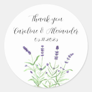 Elegant Watercolor Lavender Örter Blommigt Bröllop Runt Klistermärke