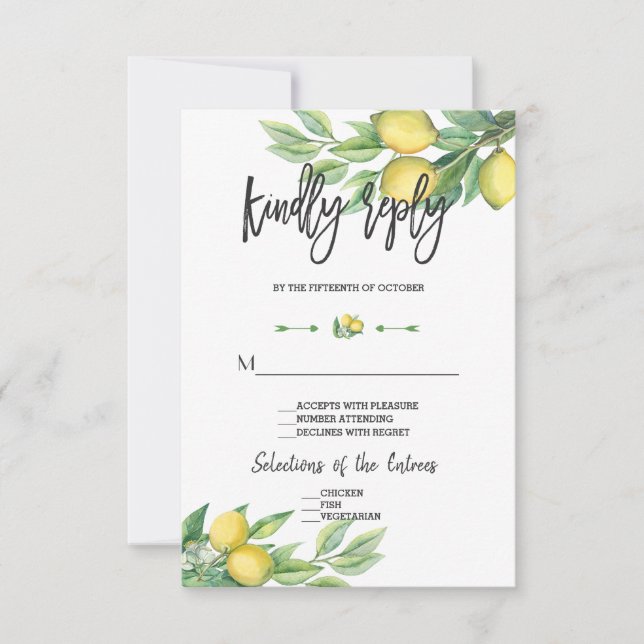 Elegant Watercolor Lemon Bröllop Handskrift OSA (Framsida)