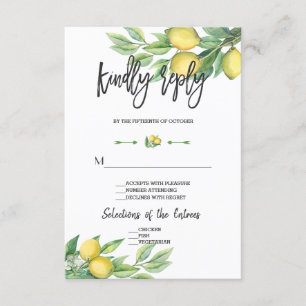 Elegant Watercolor Lemon Bröllop Handskrift OSA Kort
