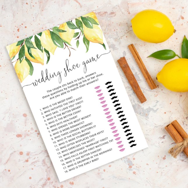 Elegant Watercolor Lemon Bröllop Shoe Game Card (Skapare uppladdad)