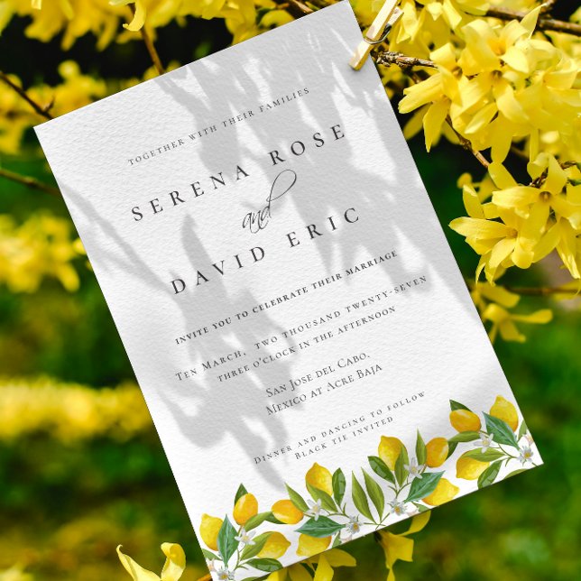 Elegant Watercolor Lemon calligraphy Bröllop Inbjudningar (Watercolor Lemon in Elegant calligraphy Wedding Invitation)