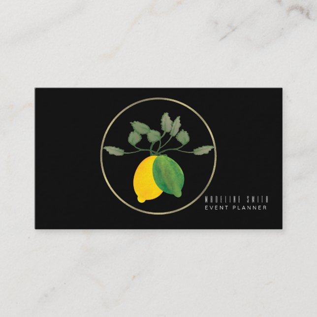 Elegant Watercolor Lemon Event Planner Visitkort (Framsida)