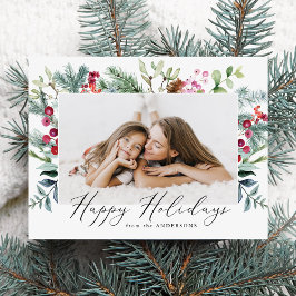 Elegant Watercolor Lila Berries & Greenery Photo Helg Vykort