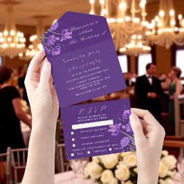 Elegant Watercolor Lila Blommigt Lilac Bröllop