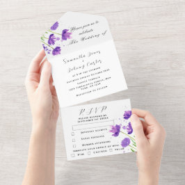 Elegant Watercolor Lila Blommigt Lilac Bröllop