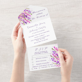 Elegant Watercolor Lila Blommigt Lilac Bröllop all
