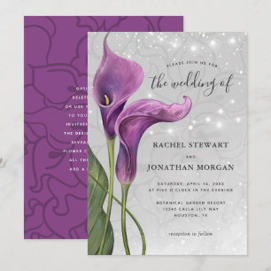 Elegant Watercolor Lila Calla Lily Bröllop Invit Inbjudningar