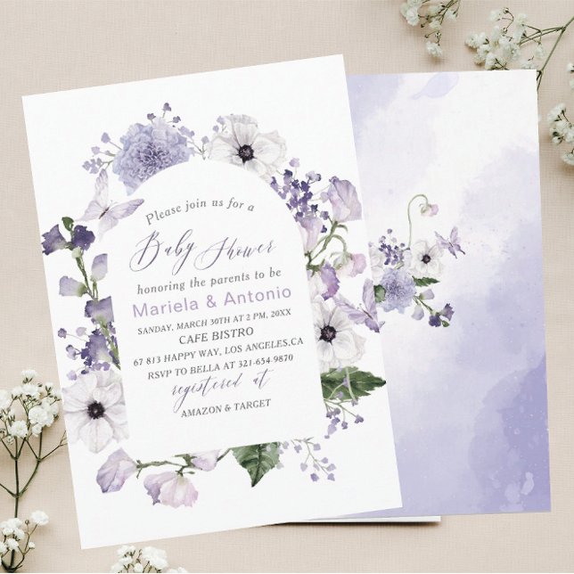 Elegant Watercolor Lilac-blommor Baby Shower Inbjudningar (Skapare uppladdad)