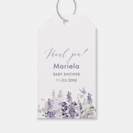 Elegant Watercolor Lilac-blommor Baby Shower Presentetikett