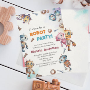 Elegant Watercolor Little Robots Baby ShCall Inbjudningar