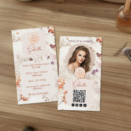 Elegant Watercolor Logo QR Code Photo Makeup Visitkort