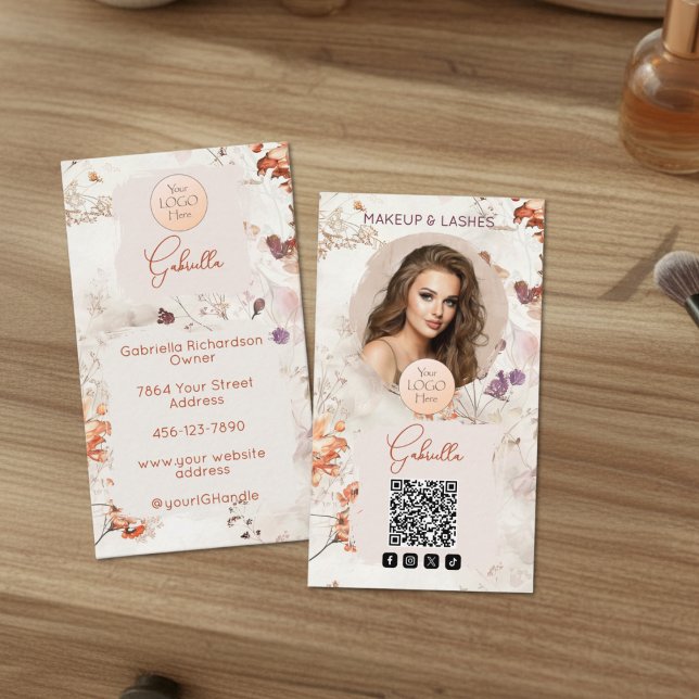 Elegant Watercolor Logo QR Code Photo Makeup Visitkort (Skapare uppladdad)
