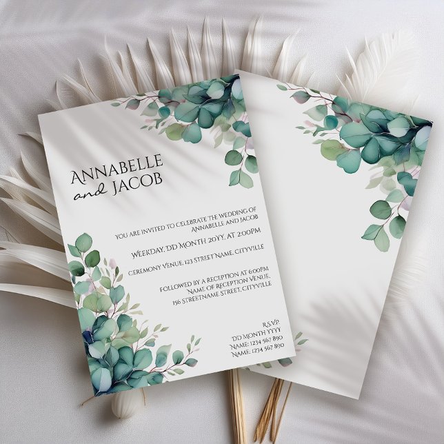 Elegant Watercolor Lövs bröllop - inbjudan (Skapare uppladdad)