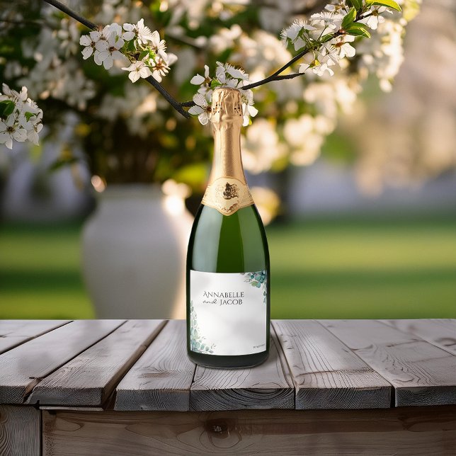 Elegant Watercolor Lövs Sparkling Vin etikett (Skapare uppladdad)