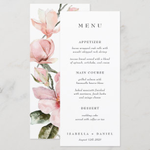 Elegant Watercolor Magnolia Botanical Bröllop Menu Meny