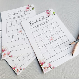 Elegant Watercolor Magnolia Möhippa Bingo Flygblad
