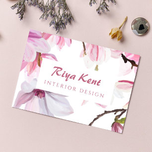 Elegant Watercolor Magnolia Visitkort