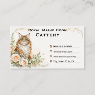 Elegant Watercolor Maine Coon Katteri Visitkort