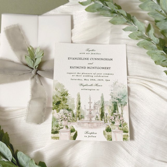 Elegant Watercolor Manor Garden WedWedding Inbjudningar (Skapare uppladdad)