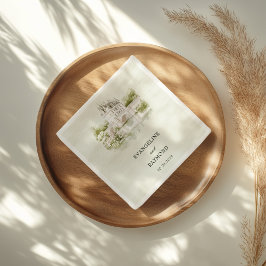 Elegant Watercolor Manor Garden WedWedding Pappersservett