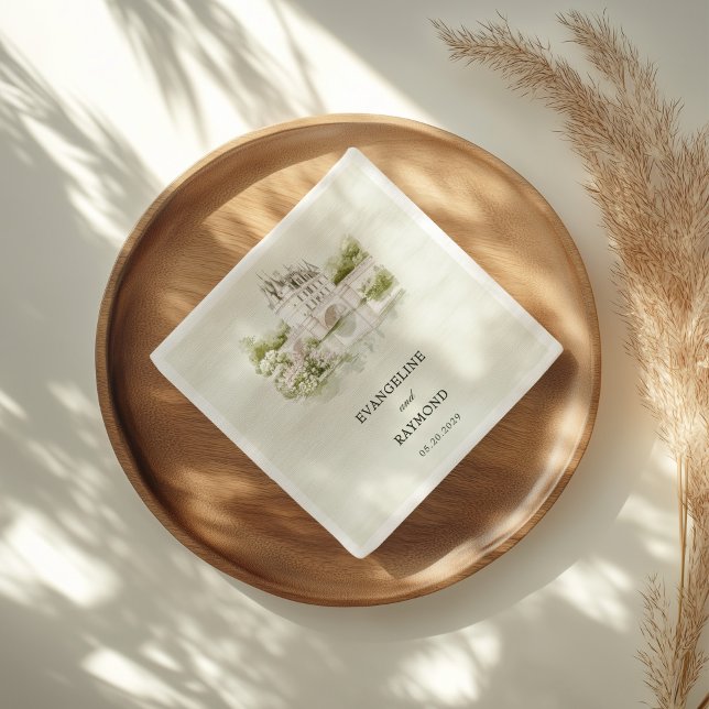 Elegant Watercolor Manor Garden WedWedding Pappersservett (Skapare uppladdad)