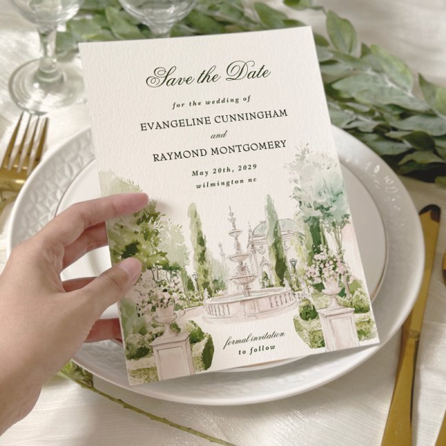 Elegant Watercolor Manor Garden WedWedding Spara Datumet (Skapare uppladdad)