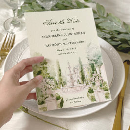 Elegant Watercolor Manor Garden WedWedding Spara Datumet