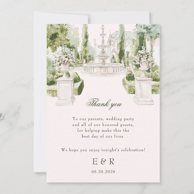 Elegant Watercolor Manor Garden WedWedding Tack Kort (Framsida)