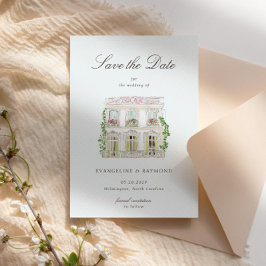 Elegant Watercolor Manor Photo Save The Date Card Spara Datumet