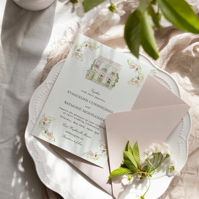 Elegant Watercolor Manor Rococo Wedding Inbjudningar (Skapare uppladdad)