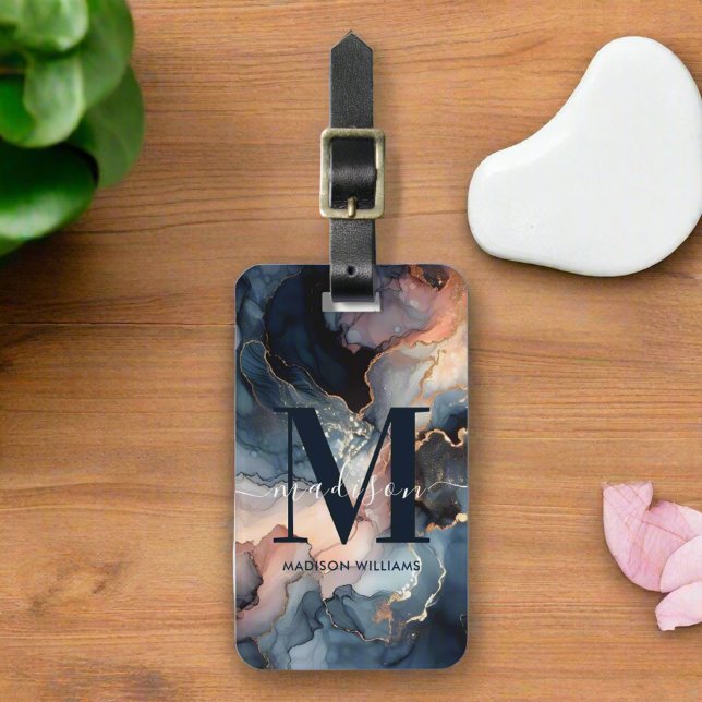 Elegant Watercolor Marble Abstrakt Monogram Travel Bagagebricka (Skapare uppladdad)